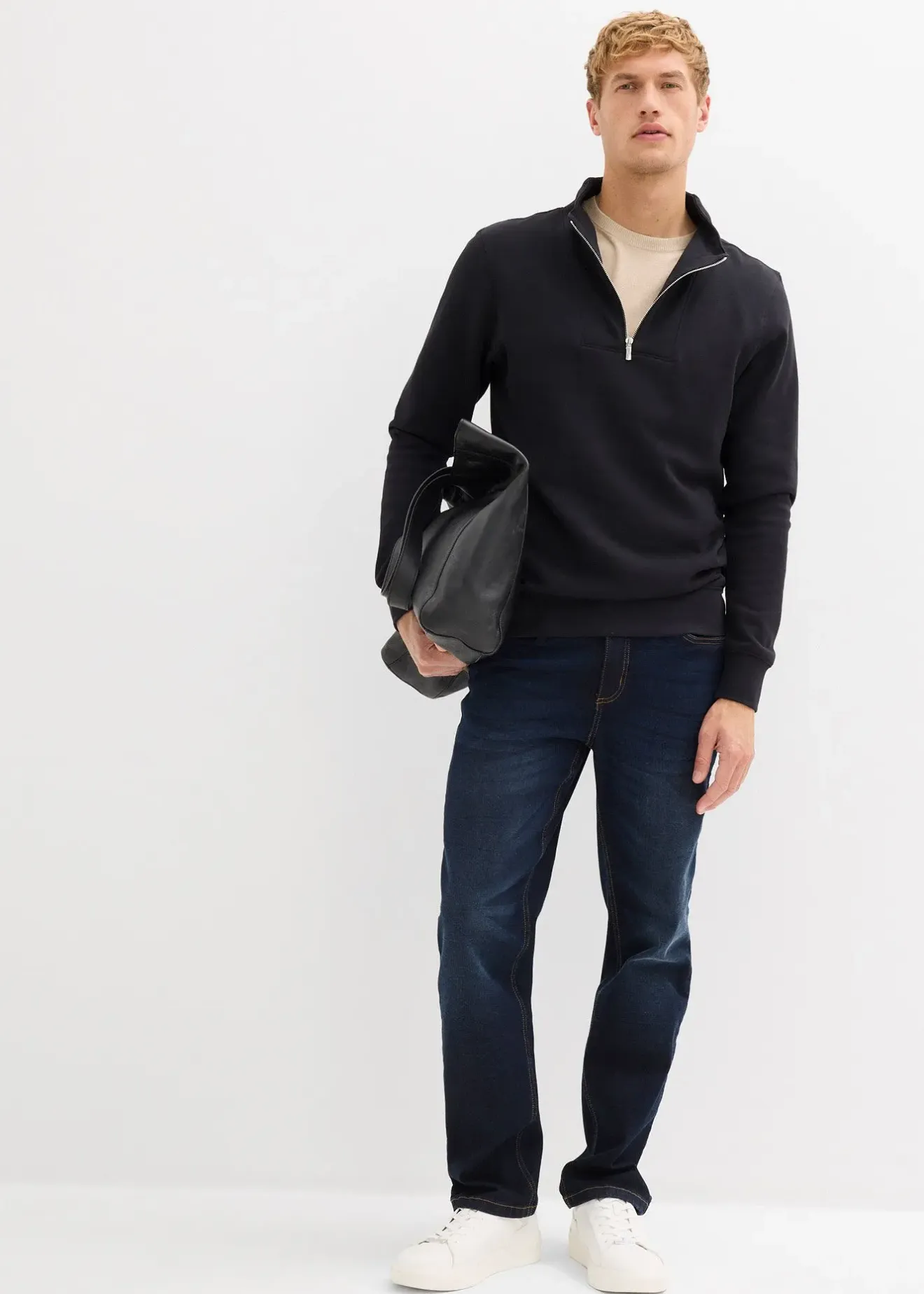 Homme bonprix Sweats|Sweat à col zippé 100% coton