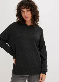 bonprix Sweat en maille à capuche et poche kangourou|Femme Maille|Pulls & Gilets