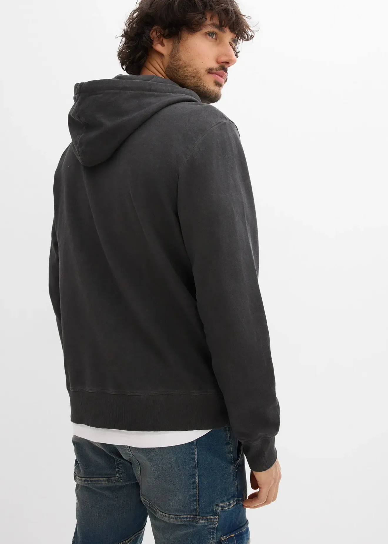 Homme bonprix Sweats|Sweat zippé à capuche, aspect délavé