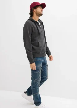 Homme bonprix Sweats|Sweat zippé à capuche, aspect délavé