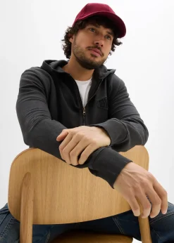 Homme bonprix Sweats|Sweat zippé à capuche, aspect délavé