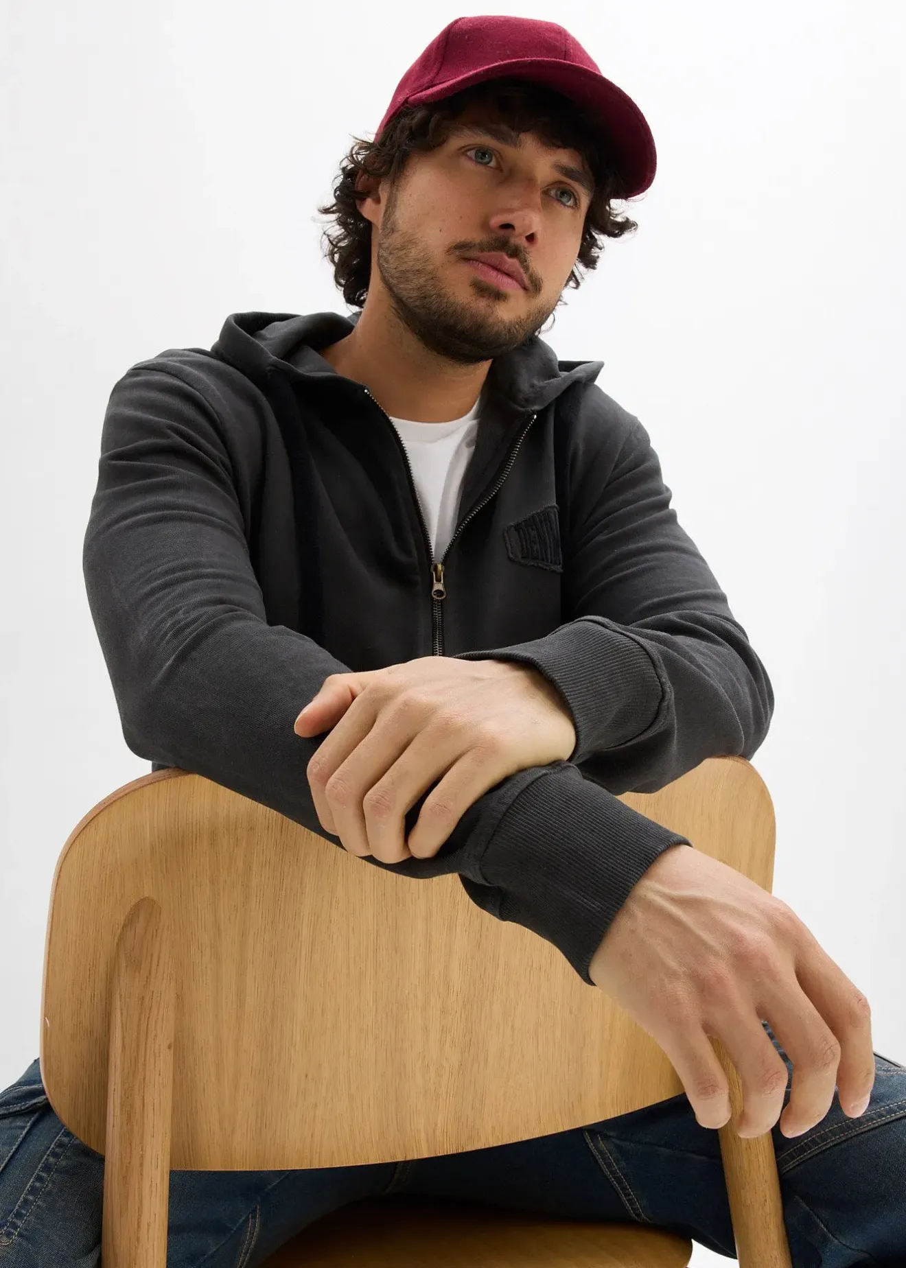 Homme bonprix Sweats|Sweat zippé à capuche, aspect délavé