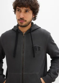 Homme bonprix Sweats|Sweat zippé à capuche, aspect délavé