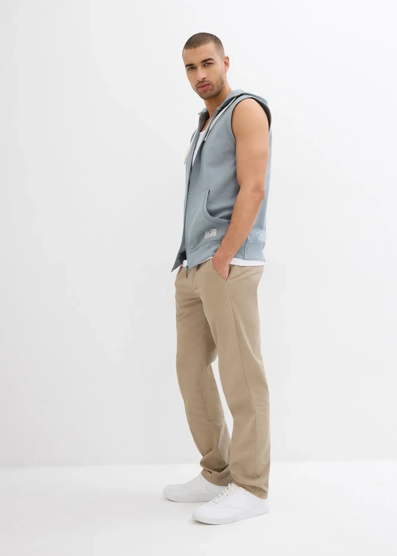 Homme bonprix Sweats|Sweat zippé à capuche sans manches en coton mélangé