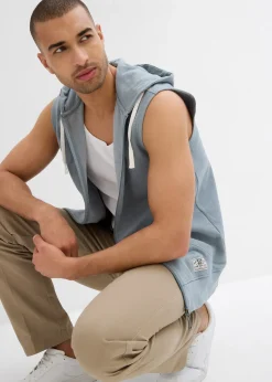 Homme bonprix Sweats|Sweat zippé à capuche sans manches en coton mélangé