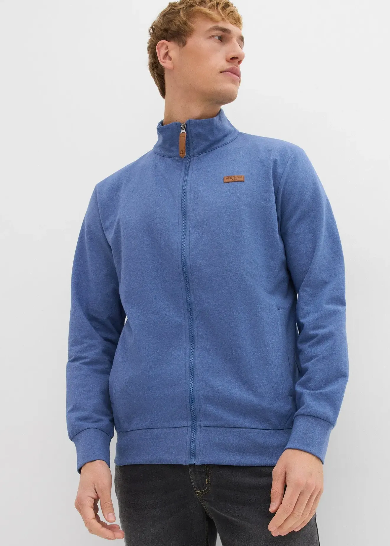 bonprix Sweat zippé à col montant et détails enduits|Homme Sweats