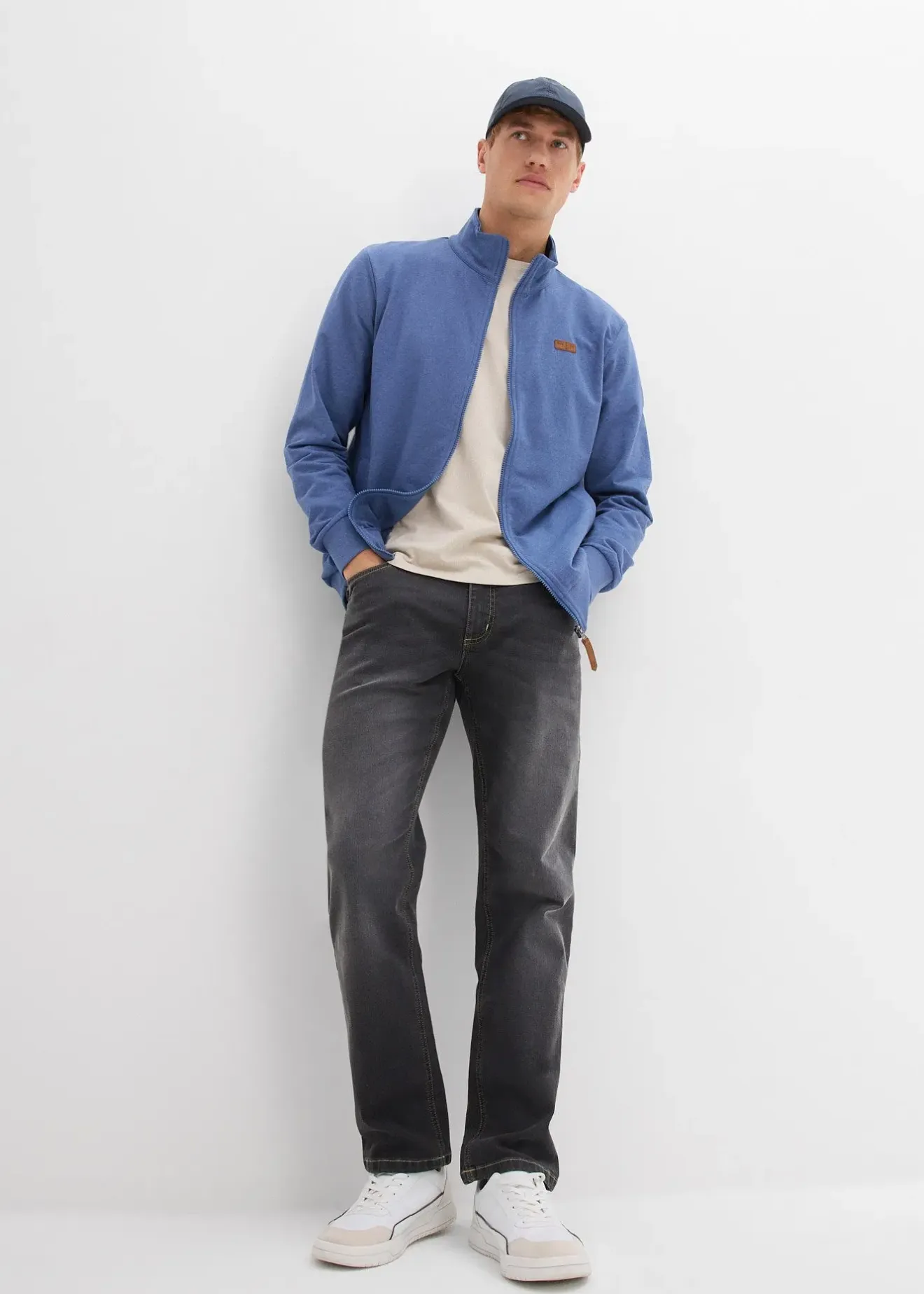 bonprix Sweat zippé à col montant et détails enduits|Homme Sweats