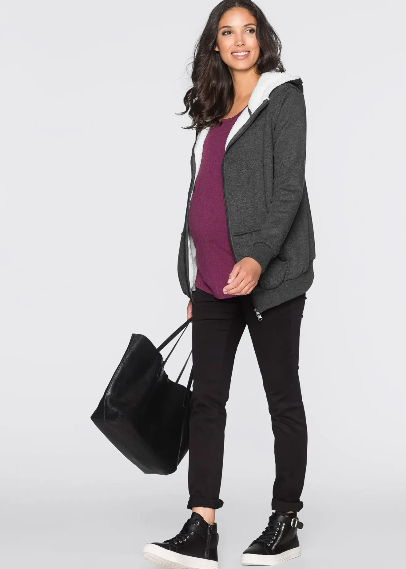 bonprix Sweat zippé de grossesse et de portage, intérieur douillet|Femme Femme Enceinte