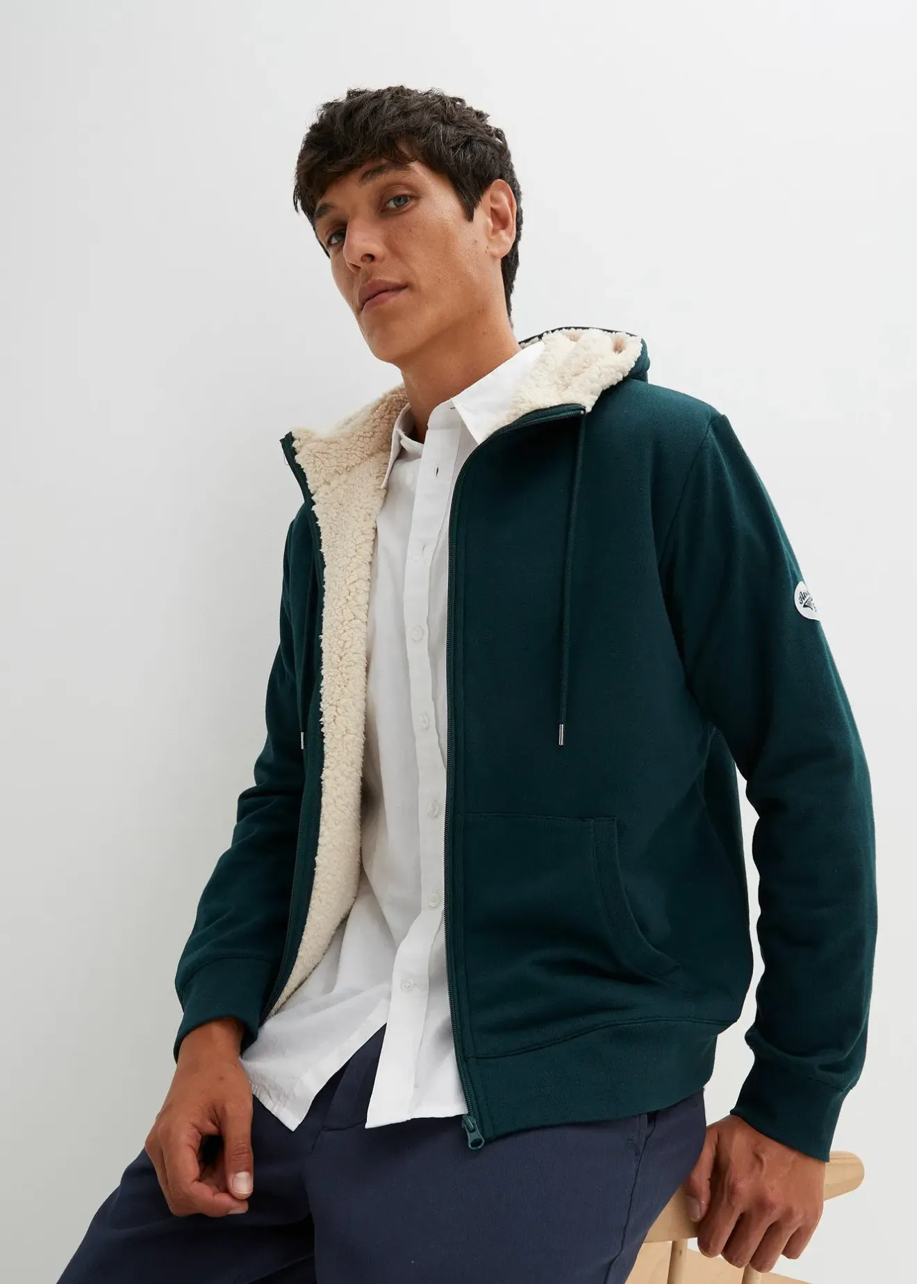 bonprix Sweat zippé doublé sherpa|Homme Vêtements Thermiques|Vêtements De Plein Air