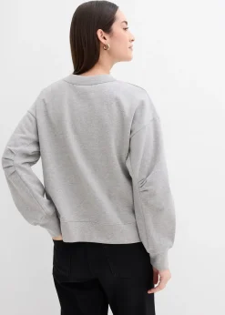 bonprix Sweat-shirt en coton à large col côtelé|Femme Sweats