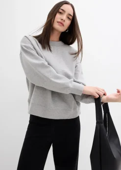 bonprix Sweat-shirt en coton à large col côtelé|Femme Sweats