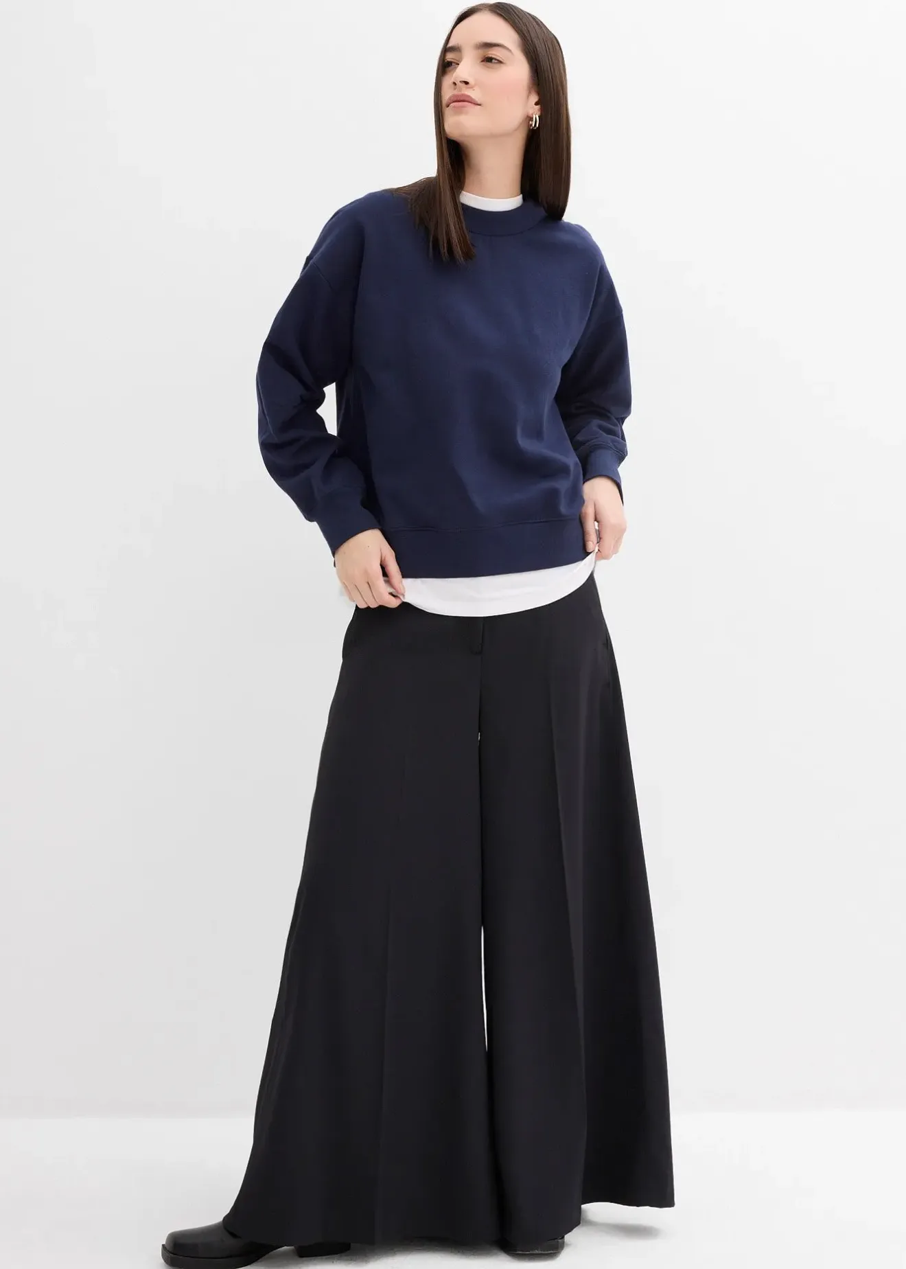 Femme bonprix Sweats|Sweat-shirt en coton à large col côtelé