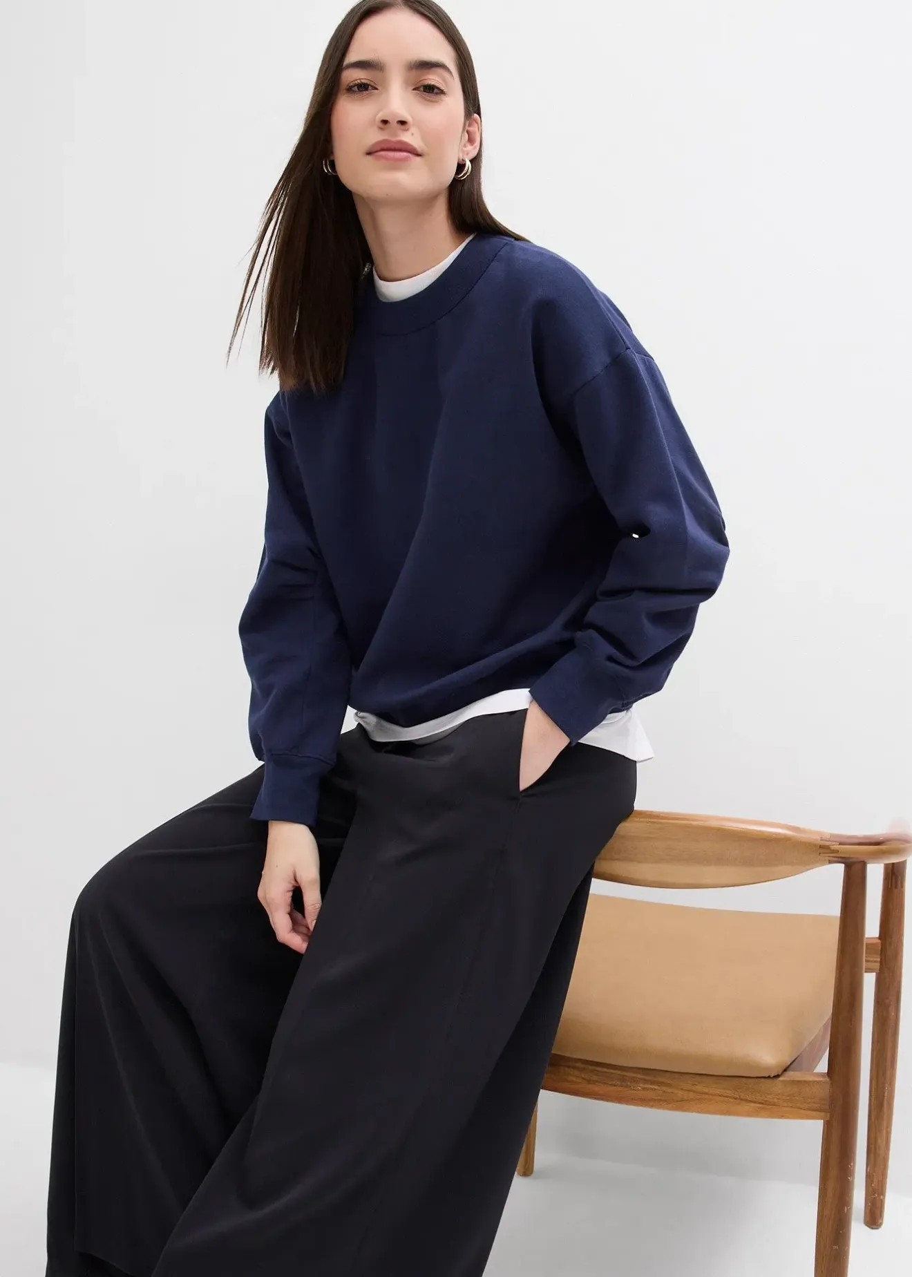 Femme bonprix Sweats|Sweat-shirt en coton à large col côtelé