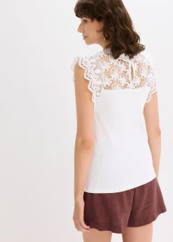 bonprix Top à empiècement dentelle|Femme T-Shirts & Tops