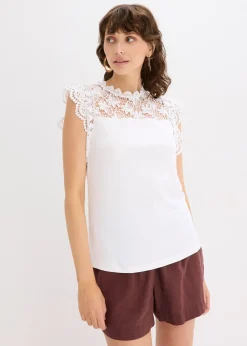bonprix Top à empiècement dentelle|Femme T-Shirts & Tops