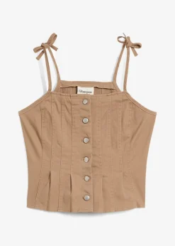 bonprix Top à fines bretelles en toile de coton extensible|Femme Deux Pièces & Ensembles|T-Shirts & Tops