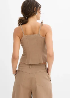 bonprix Top à fines bretelles en toile de coton extensible|Femme Deux Pièces & Ensembles|T-Shirts & Tops