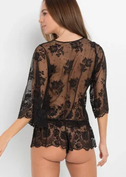 bonprix Top à manches longues + shorty (Ens. 2 pces.)|Femme Guêpières & Déshabillés|Dessous