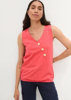 bonprix Top en coton style cache-cœur à base élastiquée|Femme Chemisiers|T-Shirts & Tops