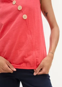 bonprix Top en coton style cache-cœur à base élastiquée|Femme Chemisiers|T-Shirts & Tops