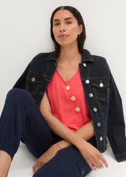 bonprix Top en coton style cache-cœur à base élastiquée|Femme Chemisiers|T-Shirts & Tops