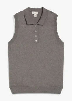 Femme bonprix Maille|Premium|Top en fine maille avec soie et col polo