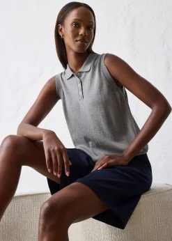 Femme bonprix Maille|Premium|Top en fine maille avec soie et col polo