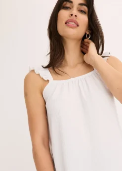 bonprix Top en jersey crêpe à bretelles volantées|Femme T-Shirts & Tops