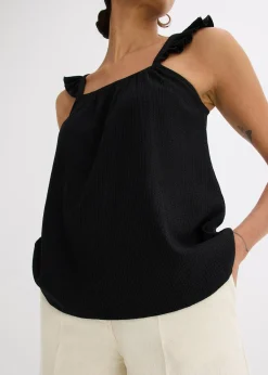 Femme bonprix T-Shirts & Tops|Top en jersey crêpe à bretelles volantées