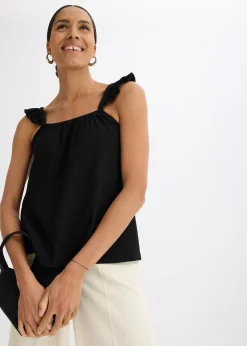 Femme bonprix T-Shirts & Tops|Top en jersey crêpe à bretelles volantées