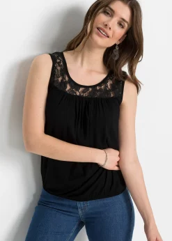 Femme bonprix T-Shirts & Tops|Top en viscose extensible et dentelle