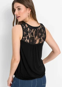 Femme bonprix T-Shirts & Tops|Top en viscose extensible et dentelle