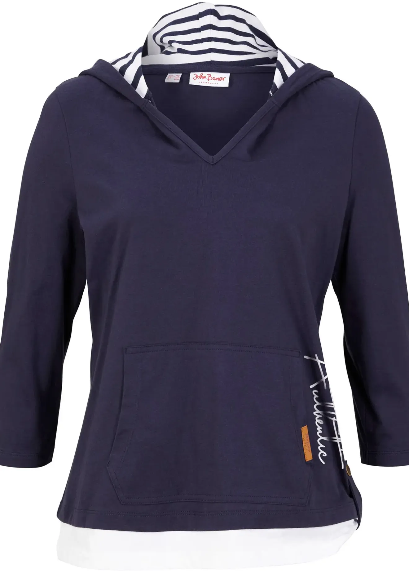 Femme bonprix T-Shirts & Tops|T-shirt à capuche, manches 3/4, 100% coton