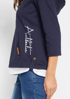 Femme bonprix T-Shirts & Tops|T-shirt à capuche, manches 3/4, 100% coton