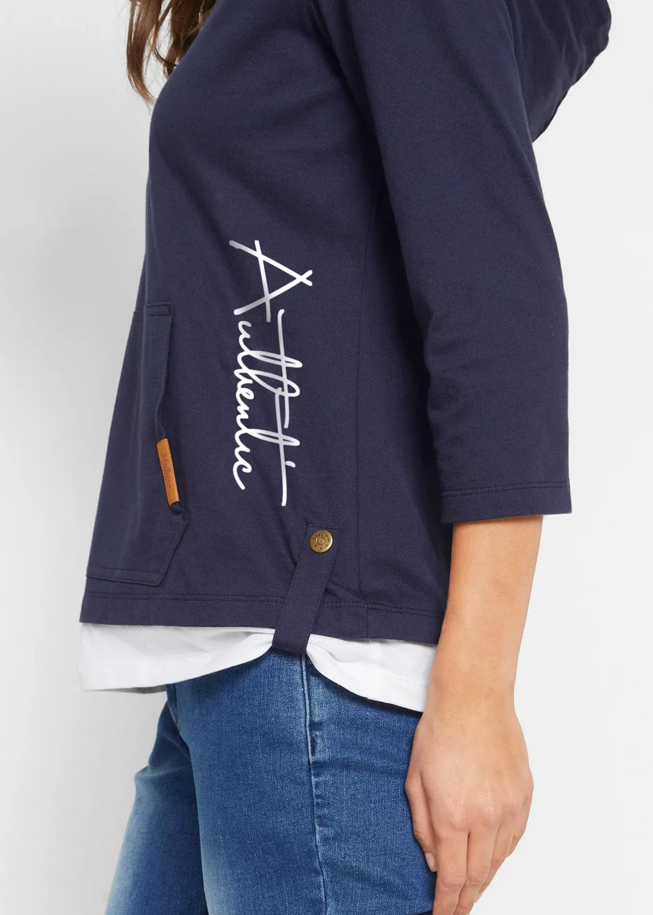 Femme bonprix T-Shirts & Tops|T-shirt à capuche, manches 3/4, 100% coton