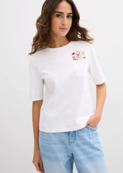 Femme bonprix T-Shirts & Tops|T-shirt 100% coton avec broderie