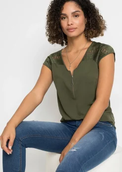 Femme bonprix T-Shirts & Tops|T-shirt à empiècement dentelle