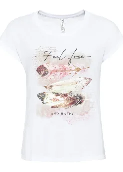 bonprix T-shirt à imprimé plume|Femme T-Shirts & Tops