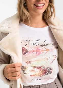 bonprix T-shirt à imprimé plume|Femme T-Shirts & Tops