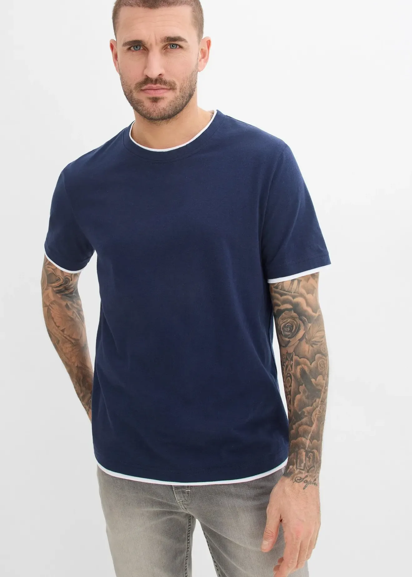 bonprix T-shirt aspect 2en1 en fil flammé|Homme T-Shirts & Polos
