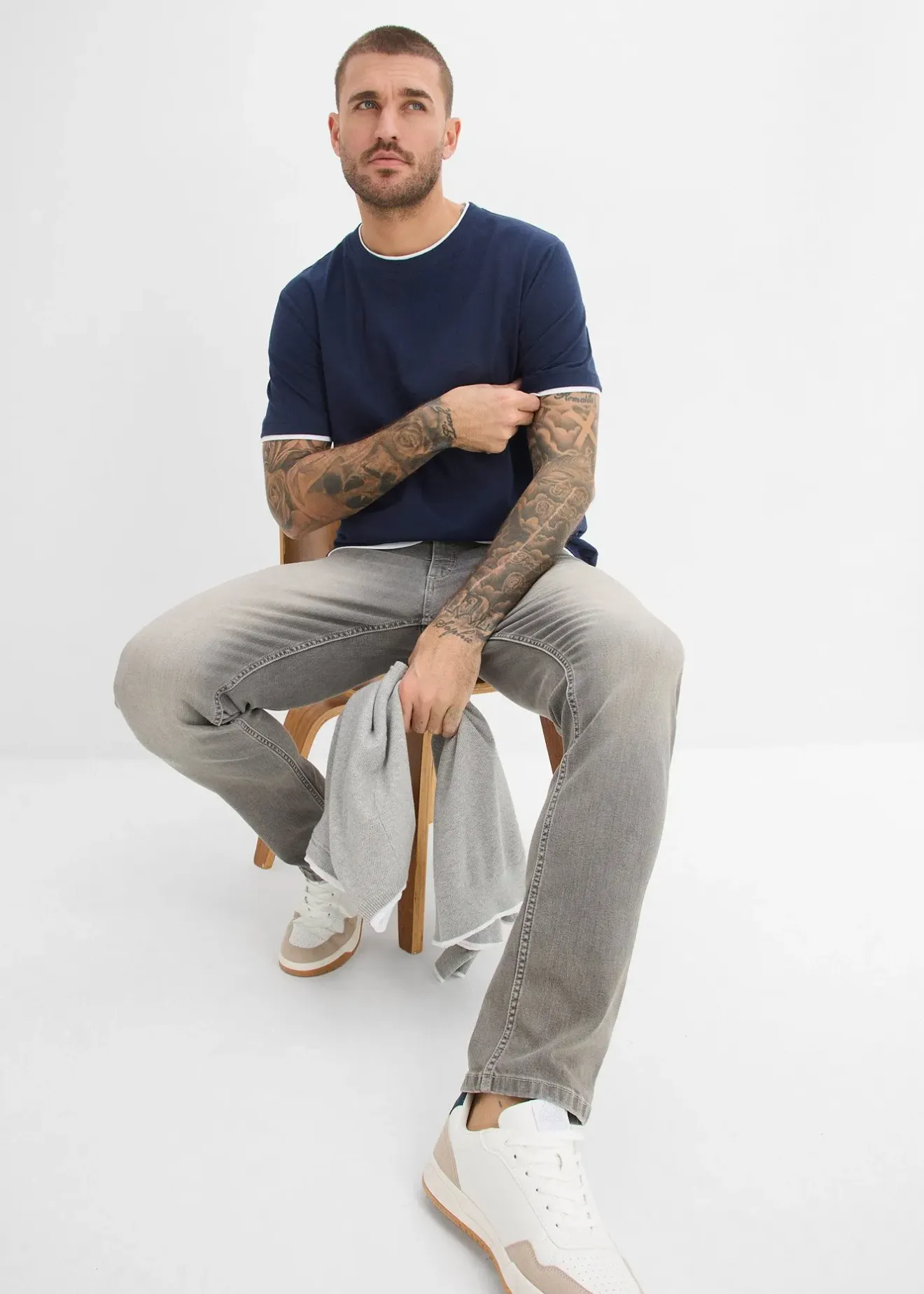 bonprix T-shirt aspect 2en1 en fil flammé|Homme T-Shirts & Polos