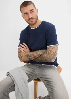 bonprix T-shirt aspect 2en1 en fil flammé|Homme T-Shirts & Polos