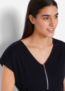 bonprix T-shirt avec zip, manches courtes|Femme T-Shirts & Tops