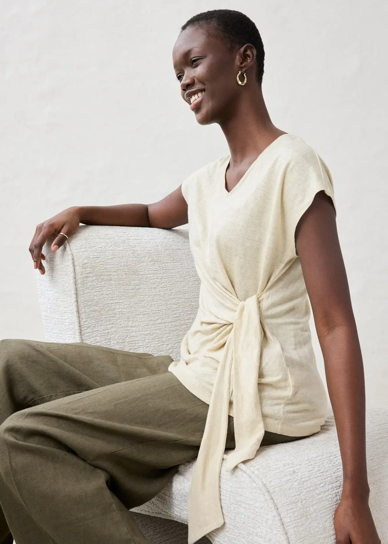 Femme bonprix Premium|T-Shirts & Tops|T-shirt cache-cœur, 100% lin