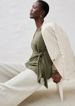 bonprix T-shirt cache-cœur, 100% lin|Femme Premium|T-Shirts & Tops