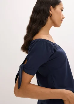 Femme bonprix T-Shirts & Tops|T-shirt col Bardot à détail nœud