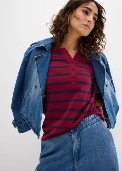 Femme bonprix Basiques|T-Shirts & Tops|T-shirt col Henley, 100% coton