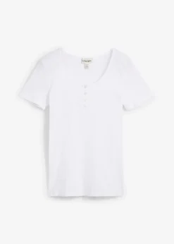 Femme bonprix Basiques|T-Shirts & Tops|T-shirt col tunisien, 100% coton