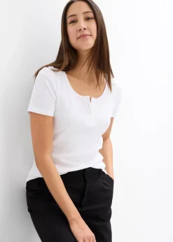 Femme bonprix Basiques|T-Shirts & Tops|T-shirt col tunisien, 100% coton