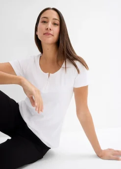 Femme bonprix Basiques|T-Shirts & Tops|T-shirt col tunisien, 100% coton